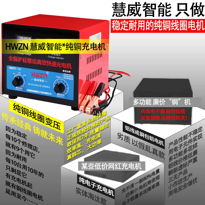 率纯铜24v老式家用小轿汽车货车电器大功12v充车电瓶冲充电机