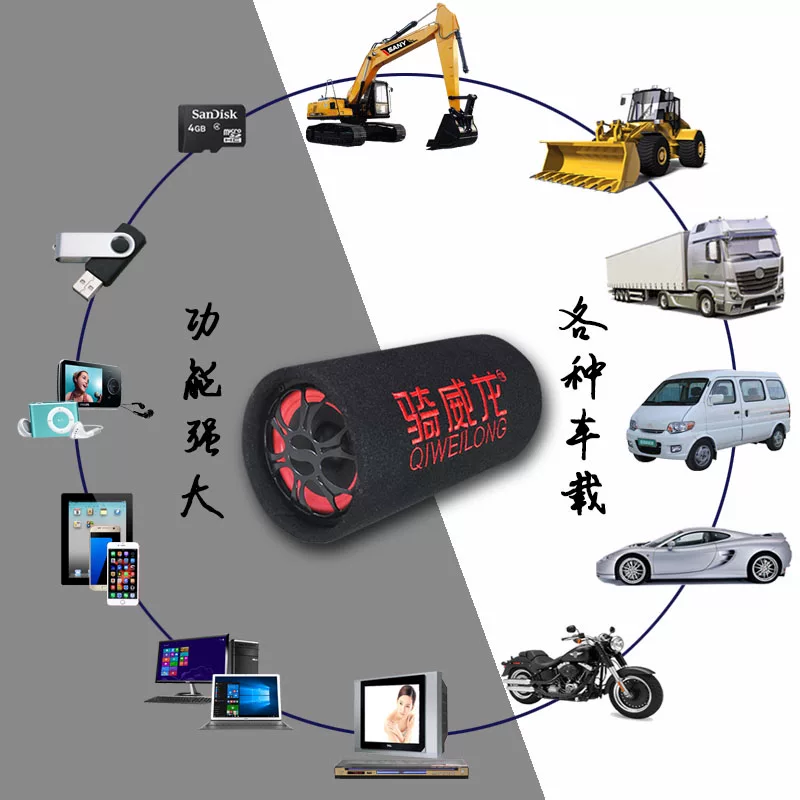 箱小钢炮重低音炮专用音改装无线音12v汽车载蓝牙车摩托货车24v
